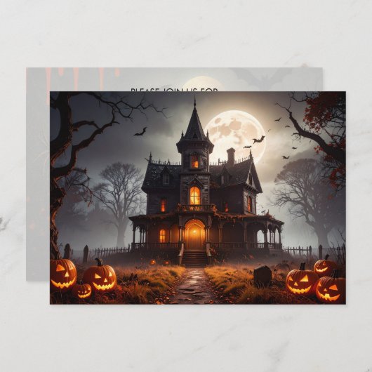 Moonlit Mansion Halloween-Party Einladung (Vorne/Hinten)