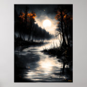 Moonlit Marshland - Monochrome Nocturnal Serenity Poster (Vorne)