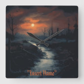 Moonlit Menace: Der Spuk Schwarzwald bei Dämmerung Quadratische Wanduhr (Vorderseite)