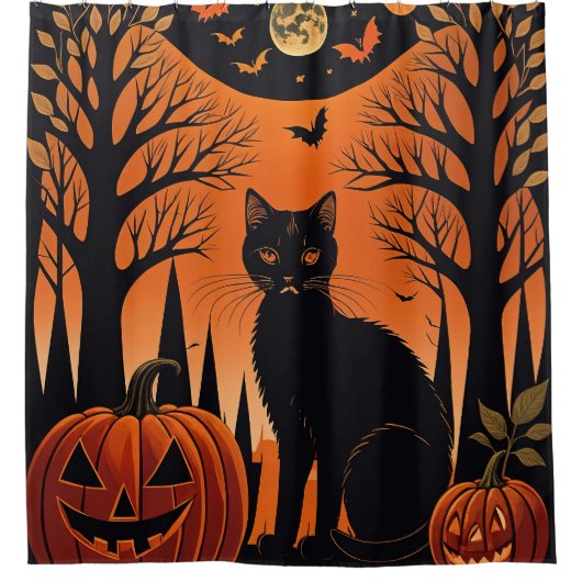 Moonlit Meow Duschvorhang (Vorderseite)