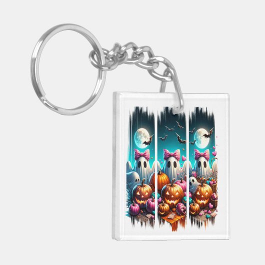 Moonlit Mischief - Geister in rosa Bögen Schlüsselanhänger (Vorderseite links)