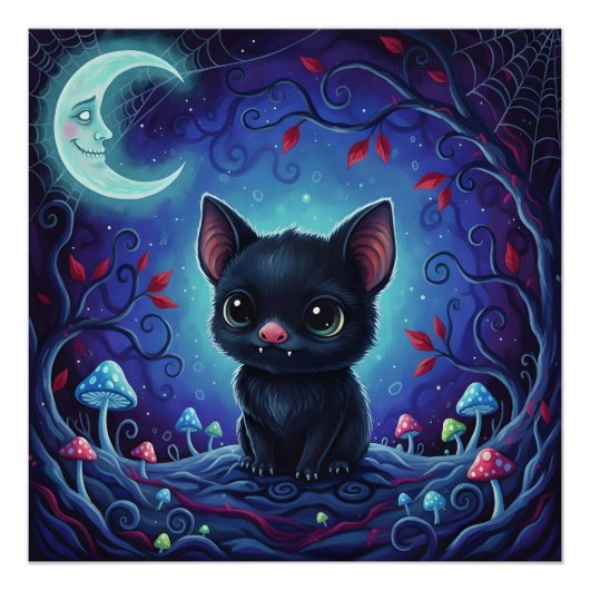 Moonlit Mischief - Whimsical Forest Bat Hybrid Poster (Vorderseite)