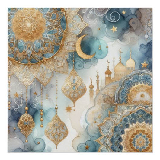 Moonlit Moschee Ruhe für Ramadan Poster (Vorderseite)