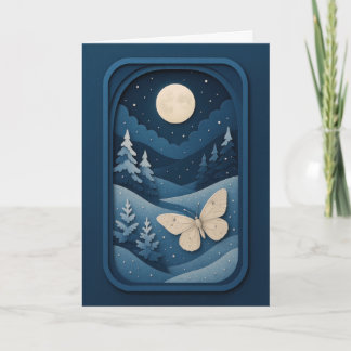 Moonlit Moth in Winter Forest Card Karte