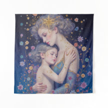 Moonlit Mother’s Embrace Tapestry