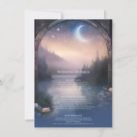 Moonlit Mountain Forest Lake Stars Details Hochzei Einladung (Vorderseite)