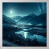 Moonlit Mountain River Under Stars Poster (Vorne)