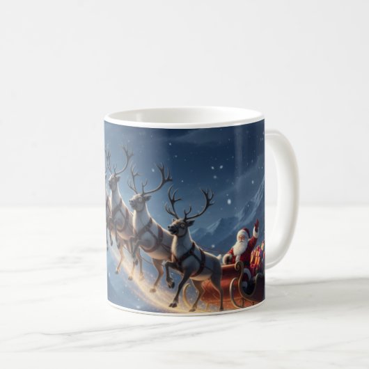 Moonlit Mountain Santa Reindeer Sleigh Christmas Kaffeetasse (VorderseiteRechts)