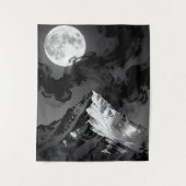 Moonlit Mountain Tapestry | Dark Ink Clouds  Wandteppich (Vorderseite)
