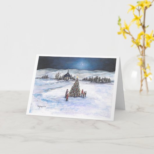 Moonlit Mountain Weihnachtskarte Karte (Gelbe Blume)