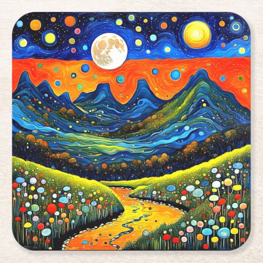 Moonlit Mountain Wiese 5 Rechteckiger Pappuntersetzer (Vorderseite)