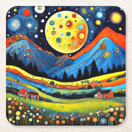 Moonlit Mountain Wiese 6 Rechteckiger Pappuntersetzer