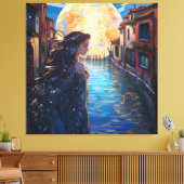 Moonlit Muse in Venice – Fantasy Canvas Wall Art Leinwanddruck (Insitu (Wohnzimmer))
