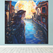 Moonlit Muse in Venice – Fantasy Canvas Wall Art Leinwanddruck (Insitu (Holzboden))