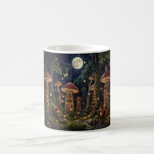 Moonlit Mushroom Library Fantasy Art Kaffeetasse (Mittel)