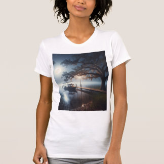 Moonlit Night of Boat on Lake T-Shirt
