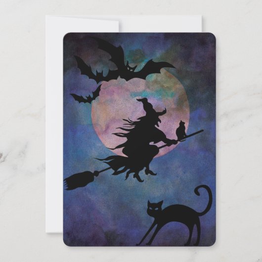 Moonlit Night with Wich, Halloween-Party Einladung (Vorderseite)
