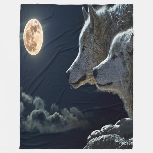 Moonlit Night Wolf Couple Fleecedecke (Vorderseite)