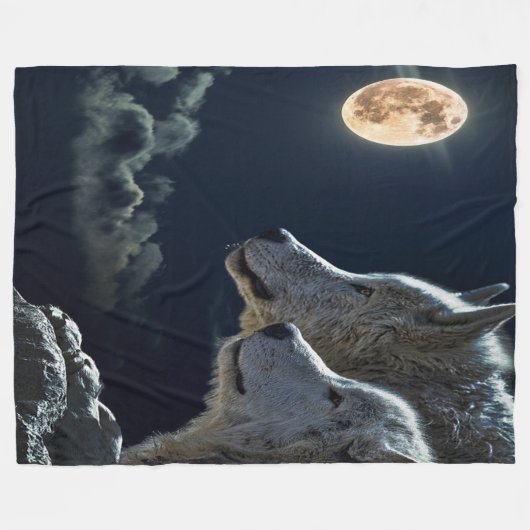 Moonlit Night Wolf Couple Fleecedecke (Vorderseite (Horizontal))