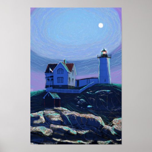 Moonlit Nubble Lighthouse Poster / Print (Vorne)