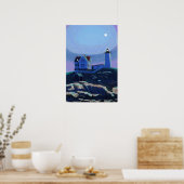 Moonlit Nubble Lighthouse Standard Premium Leinwan Poster (Küche)