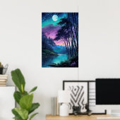 Moonlit Oasis: Bamboo-Clad Riverbank Poster (Heimbüro)