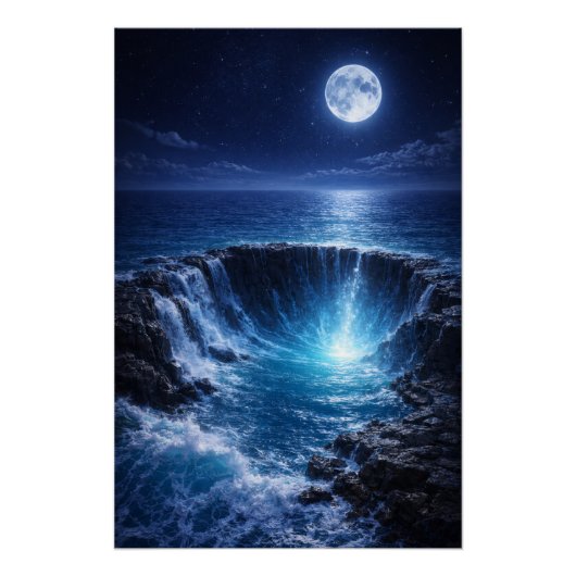 Moonlit Ocean Abyss – Mystical Fantasy Seascape Poster (Vorderseite)
