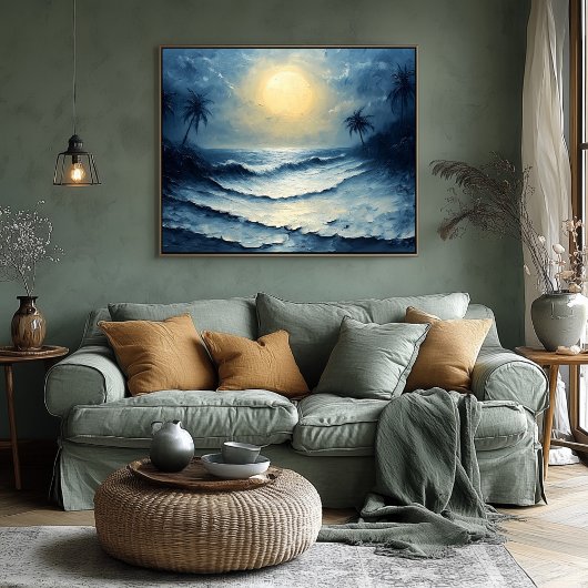 Moonlit Ocean Waves - Abstrakte Seascape mit Palme Poster