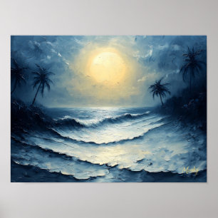 Moonlit Ocean Waves - Abstrakte Seascape mit Palme Poster
