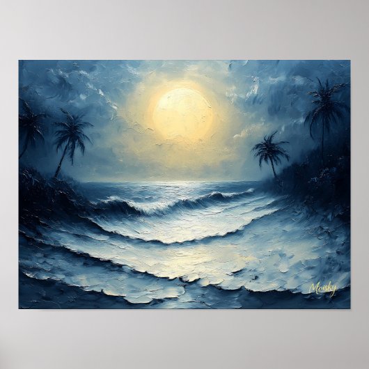 Moonlit Ocean Waves - Abstrakte Seascape mit Palme Poster (Vorne)