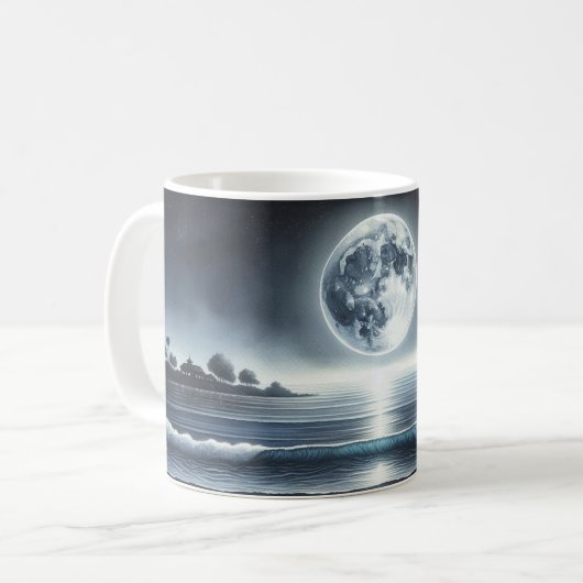 Moonlit Ocean Waves Celestial Night Sky Kaffeetasse (Vorderseite Links)