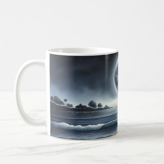 Moonlit Ocean Waves Celestial Night Sky Kaffeetasse (Links)