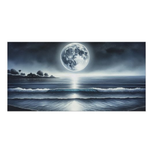 Moonlit Ocean Waves Celestis Night Sky Poster (Vorderseite)