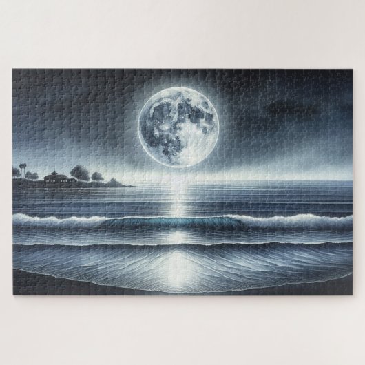 Moonlit Ocean Waves Celestis Night Sky Puzzle (Horizontal)