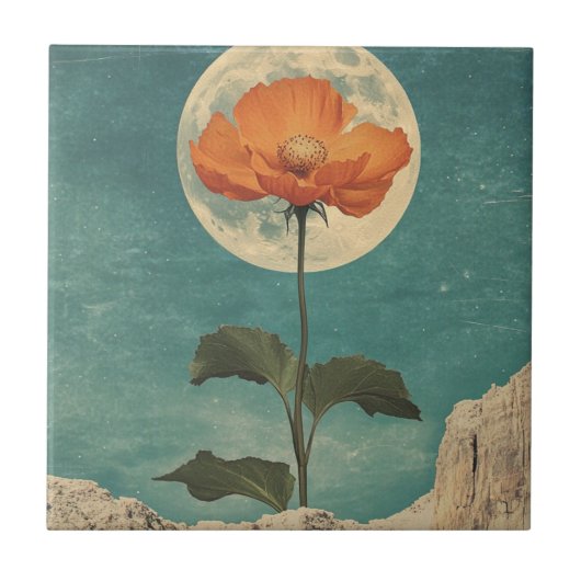 Moonlit Orange Bloom - Vintag Boho Charm Fliese (Vorderseite)