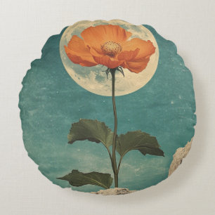 Moonlit Orange Bloom - Vintag Boho Charm Rundes Kissen