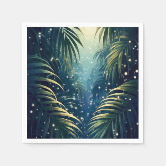 Moonlit palm leaves with fireflies, watercolor art serviette (Vorderseite)