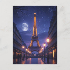 Moonlit Paris – Romantic Eiffel Tower Night Postkarte