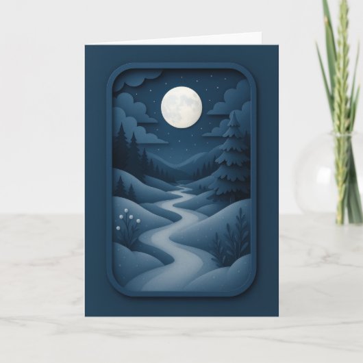 Moonlit Path Through Snowy Pines Card Karte (Vorderseite)