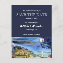Moonlit Path Watercolor Wedding Save the Date Ankündigungspostkarte
