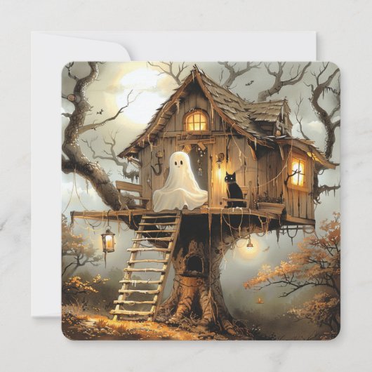 Moonlit Perch - Geist und Katze im Baumhaus (Vorderseite)