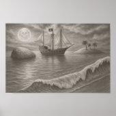 Moonlit Pirate Ship Drawing – Nautical Fantasy Poster (Vorne)