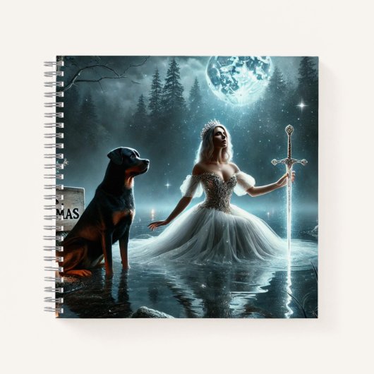 Moonlit Princess and Rottweiler - Fantasy-Notebook Notizblock (Vorderseite)