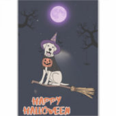 Moonlit Pup – Halloween Dog in Witch Hat Aufkleber (Vorderseite)