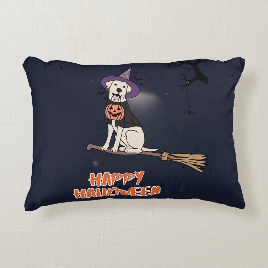 Moonlit Pup – Halloween Dog in Witch Hat Dekokissen (Vorderseite)
