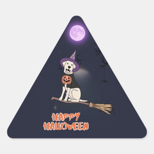 Moonlit Pup – Halloween Dog in Witch Hat Dreieckiger Aufkleber (Vorderseite)