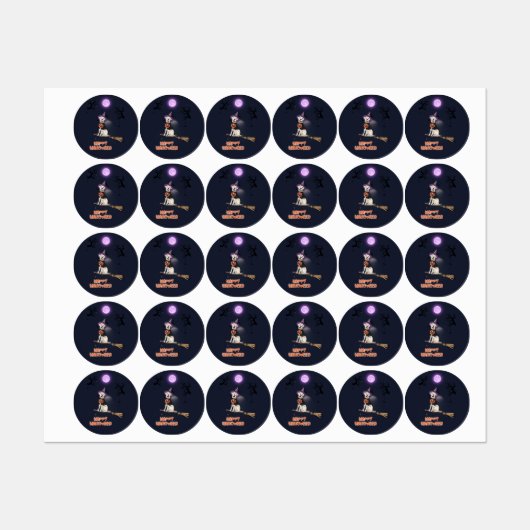 Moonlit Pup – Halloween Dog in Witch Hat Etiketten (Blatt)