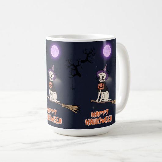 Moonlit Pup – Halloween Dog in Witch Hat Kaffeetasse (VorderseiteRechts)