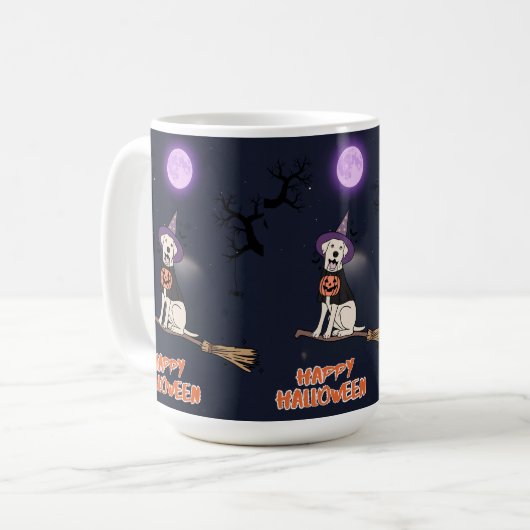 Moonlit Pup – Halloween Dog in Witch Hat Kaffeetasse (Vorderseite Links)