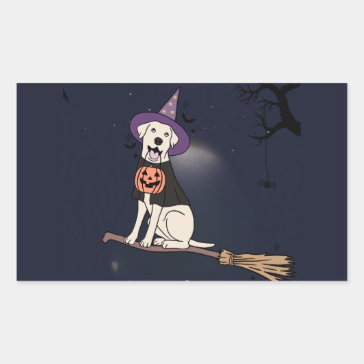 Moonlit Pup – Halloween Dog in Witch Hat Rechteckiger Aufkleber (Vorderseite)